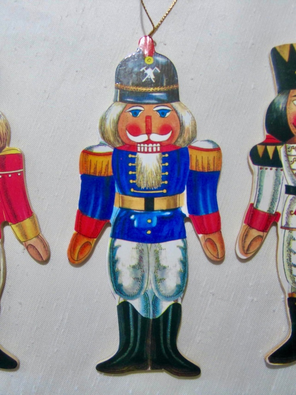 Vintage Christmas Tree Ornaments, Wood & Paper Print Nutcrackers/Soldiers.